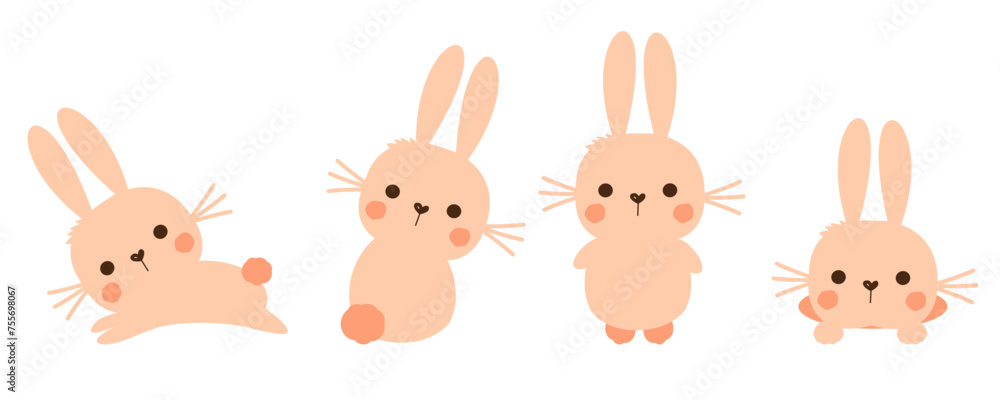 Set of bunny rabbit cartoons isolated on white background vector. Set of bunny rabbit cartoons isolated on white background vector.