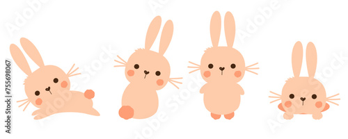Set of bunny rabbit cartoons isolated on white background vector.