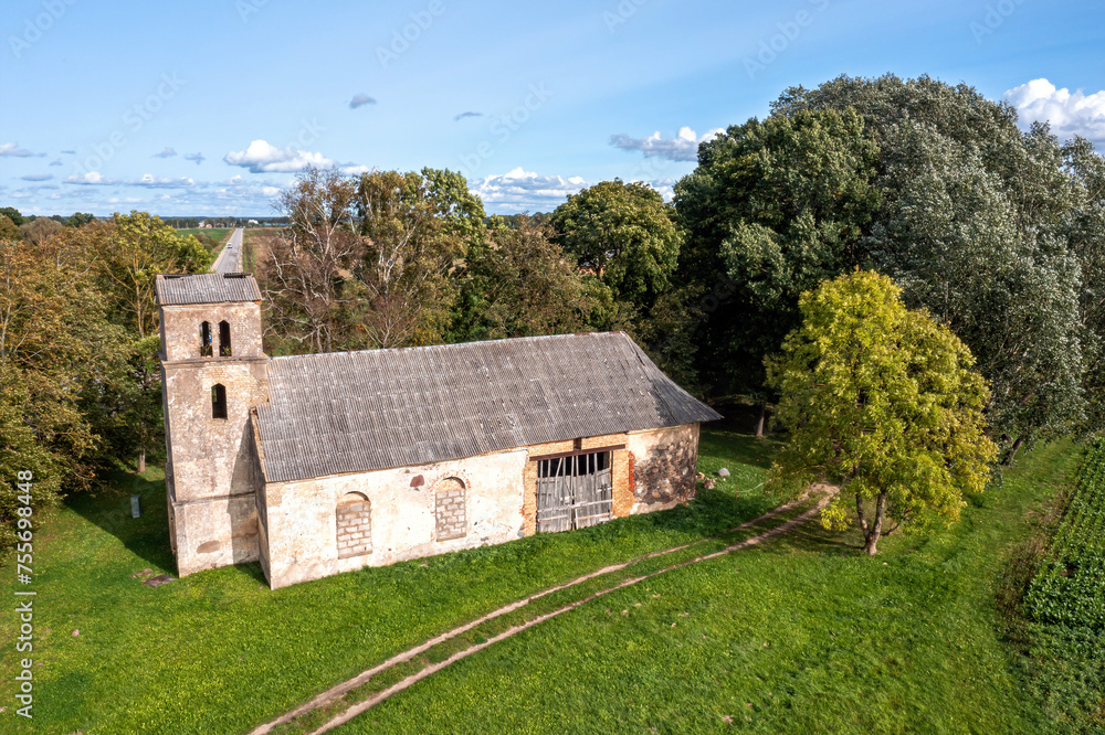 An old abandoned stone church in the countryside