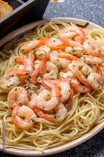 Succulent Indulgence: 4K Ultra HD Image of Delicious Shrimp Scampi over Pasta
