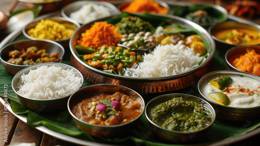 A festive spread of traditional Ugadi dishes such as Ugadi Pachadi, symbolizing different flavors of life for Ugadi