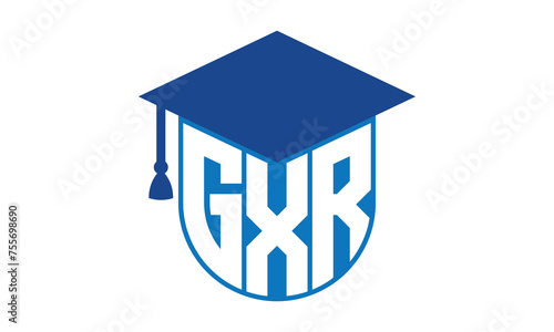 GXR initial letter academic logo design vector template. school college logo, university logo, graduation cap logo, institute logo, educational logo, library logo, teaching logo, book shop, varsity	
 photo