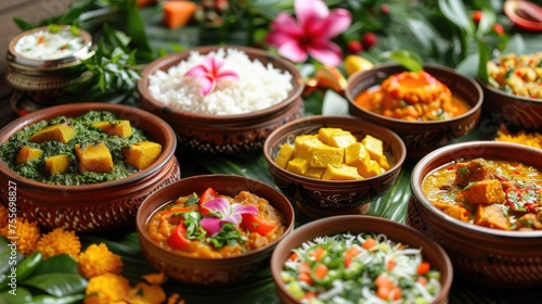 A festive spread of traditional Ugadi dishes such as Ugadi Pachadi, symbolizing different flavors of life for Ugadi