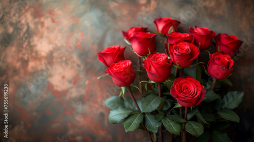 Bouquet of red roses on a dark background. Valentines Day background.