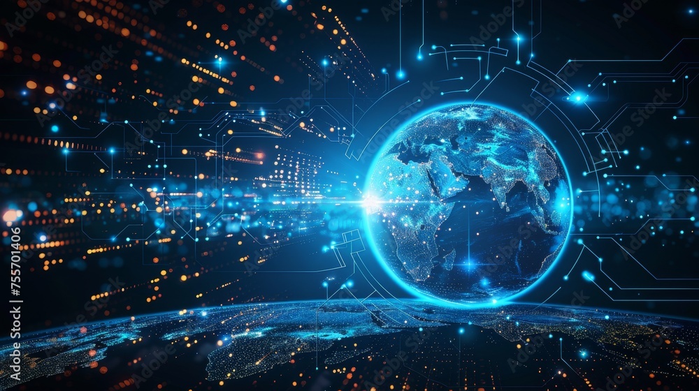 Background with a blue globe and digital technology Background with a blue globe and digital technology