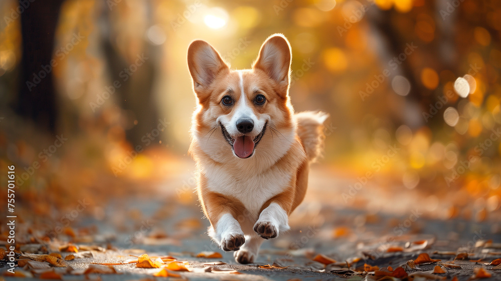 Cute corgi running in the park Cute corgi running in the park