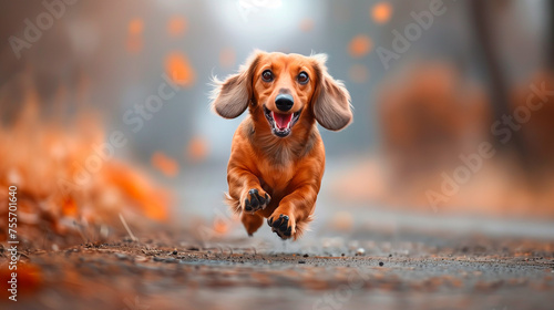 portrait of a cute dachshund running in the park