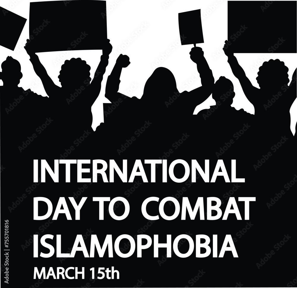 PrinInternational day to combat Islamophobia. Stop islamophobia banner with a banned sign. Stop hating islam and muslims. Combat islamophobia simple and minimal 15th march conceptual banner.t