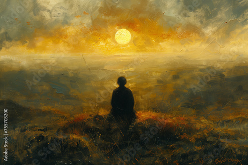 Man alone looking at a sunset