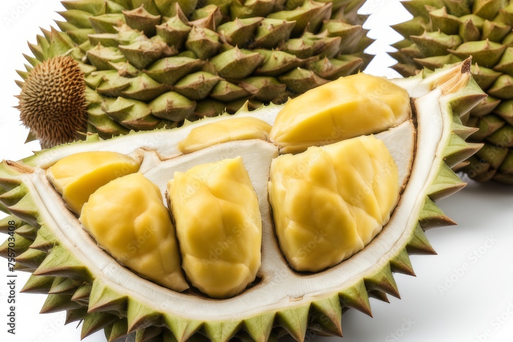 a photo of durian fruit on white isolated background a photo of durian fruit on white isolated background
