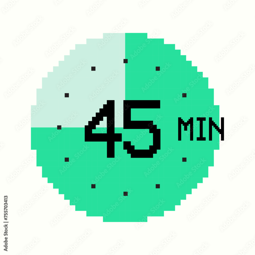 8 bit 45 minute Timer Composed Of Square Pixels Retro inspired Clock 