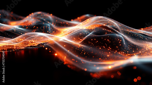 Abstract Light Waves with Particles on Black Background