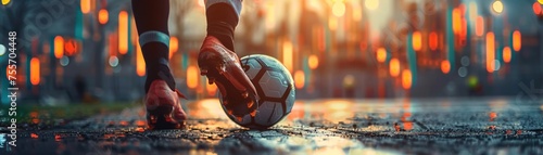 Market kick Soccer players foot and ball photo