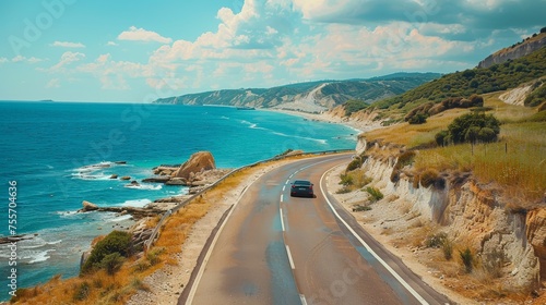Car driving on the road landscape in summer