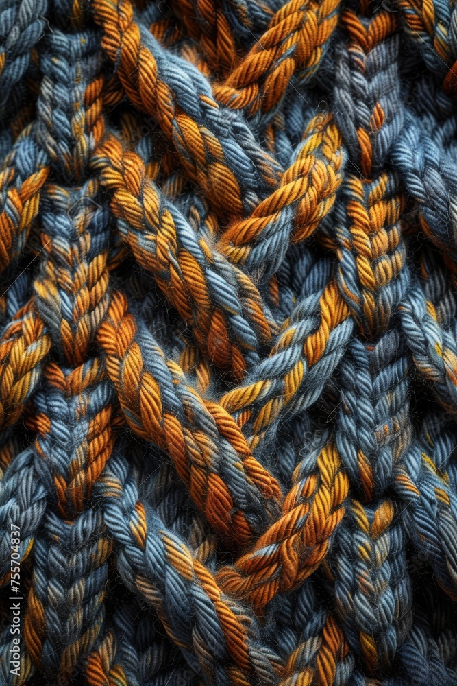 knitted background with gray and orange threads