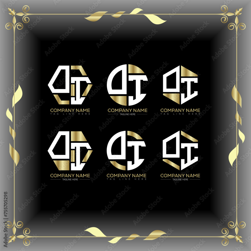 Fototapeta premium OI letter luxury logo set design.OI monogram polygonal and circle shape vector. OI luxury design.