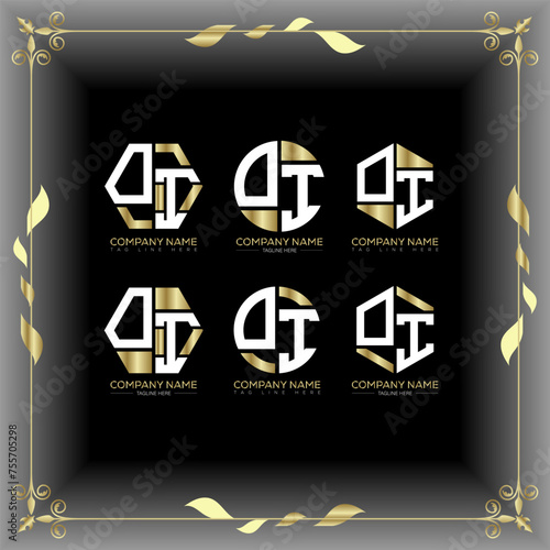 OI letter luxury logo set design.OI monogram polygonal and circle shape vector. OI luxury design.