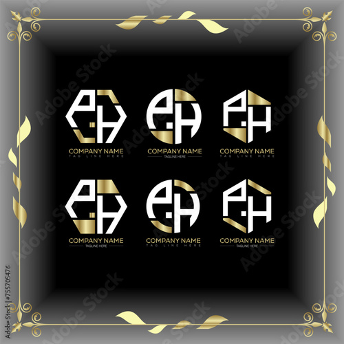 PH letter luxury logo set design.PH monogram polygonal and circle shape vector. PH luxury design.