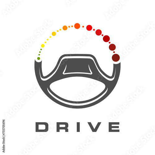 Drive icon of car steering wheel with speedometer gauge for automobile technology, vector symbol. Driving school emblem or automotive tech and car service icon of wheel with odometer speed gauge