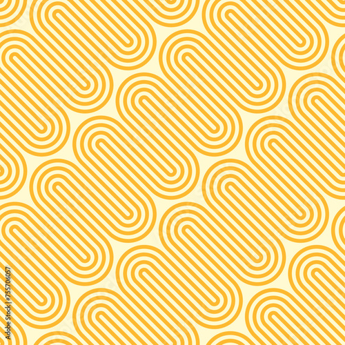 Ramen pattern, yellow noodle pasta seamless ornament. Vector tile background, featuring delectably intertwined macaroni or spaghetti strands, forming an appetizing and visually pleasing textured waves