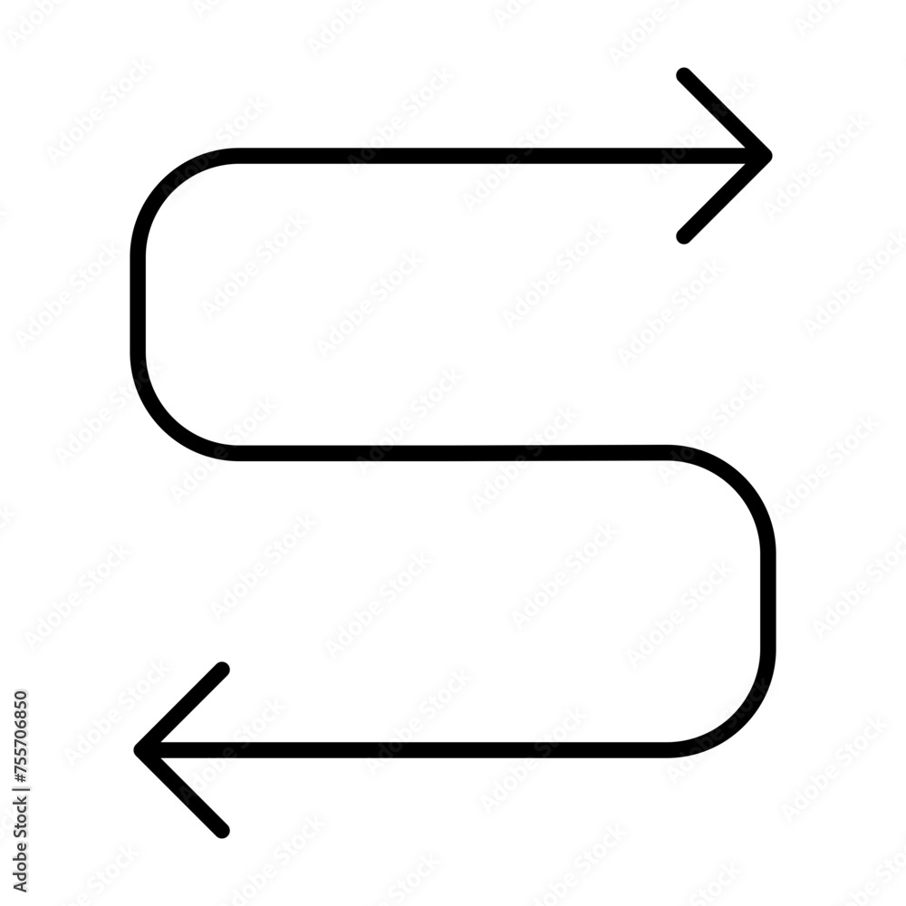 Double ended linear arrow icon with rounded bent semi circular ends. Vector illustration. ui,ux Double ended linear arrow icon with rounded bent semi circular ends. Vector illustration. ui,ux
