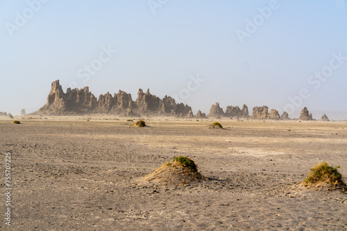 Djibouti, view at the lake Abbe with its rock formations photo