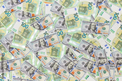 euro and dollar bills texture background