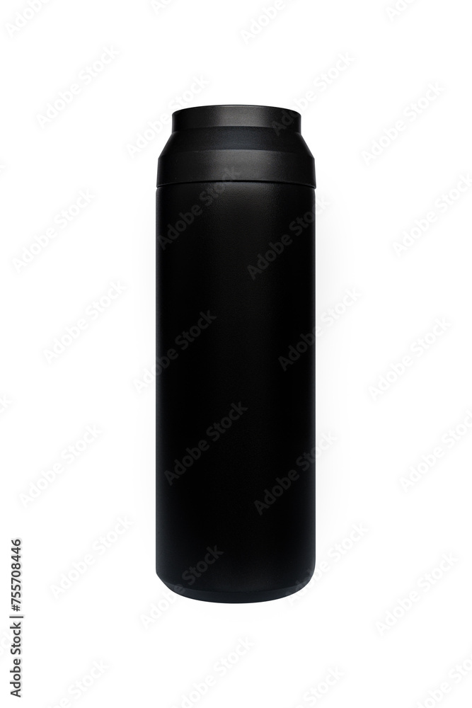 Black stainless steel water bottle isolated on white background. Black stainless steel water bottle isolated on white background.