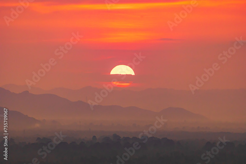 the sunset and sunrise over mountain, fresh morning twilight evening sky.selecttive focus