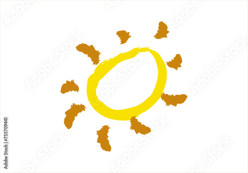 Icono hecho con trazo de pincel de un sol de verano.