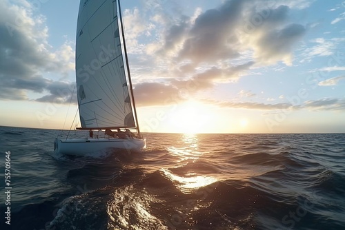 Sunset Sailboat Sailing in the Ocean