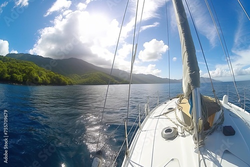 Sailboat View of Ocean with Greeny Island on the Background photo