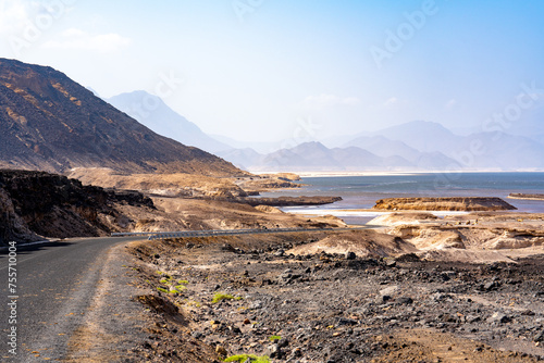 Djibouti,  road to the colourful salt lake Assal part of the Afar Depression.. 