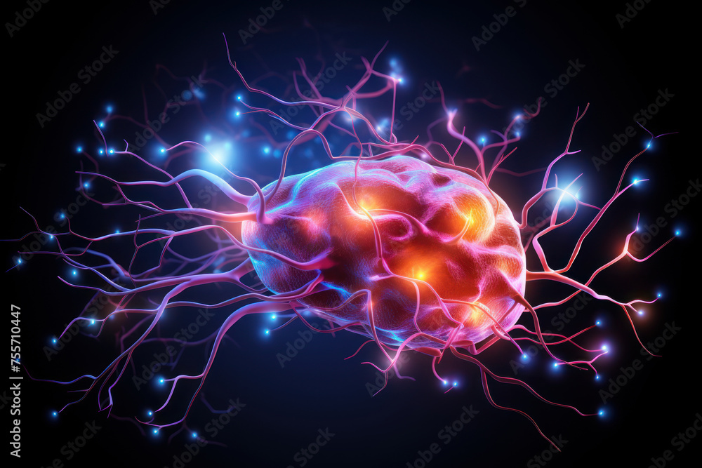 Fototapeta premium The human brain with luminous impulses.