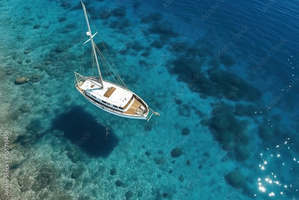 Sailboat Floating in Clear Blue Water