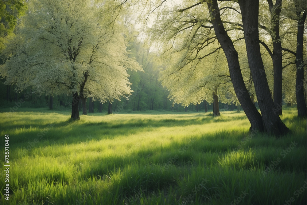 Tranquil Spring Meadow With Sun Dappled Trees Tranquil Spring Meadow With Sun Dappled Trees
