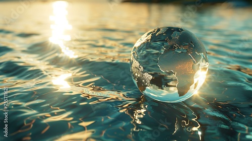 Globe in water. 3d illustration. Global business concept. © shameem