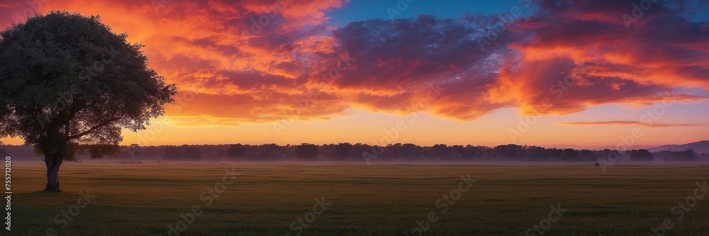 Lone Tree in Field at Sunset Lone Tree in Field at Sunset