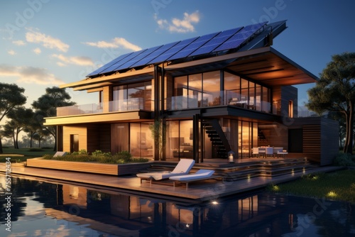 Solar panel on the roof of a house. Green energy concept