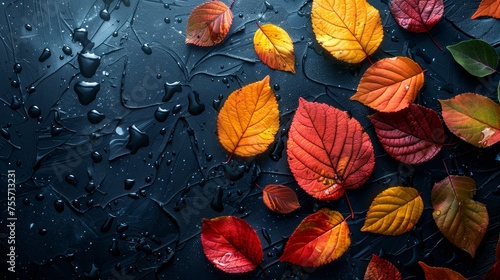 Colorful autumn leaves on a dark background