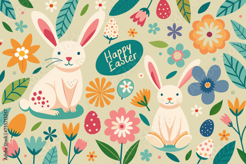 Easter background with bunny and eggs vector illustration