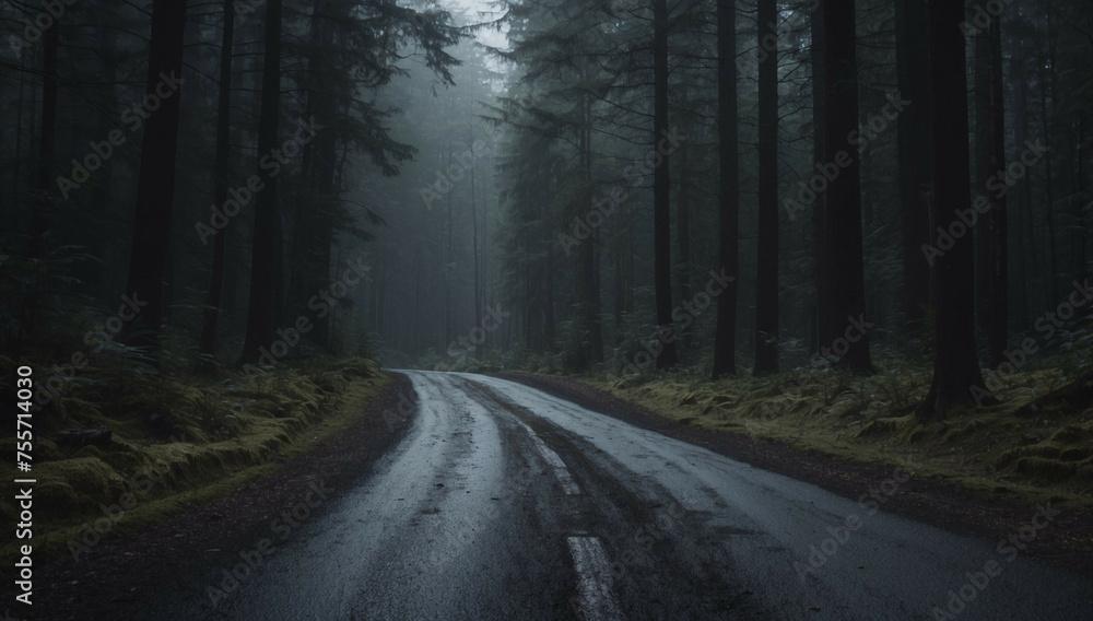 Dark Road Cutting Through Forest Dark Road Cutting Through Forest