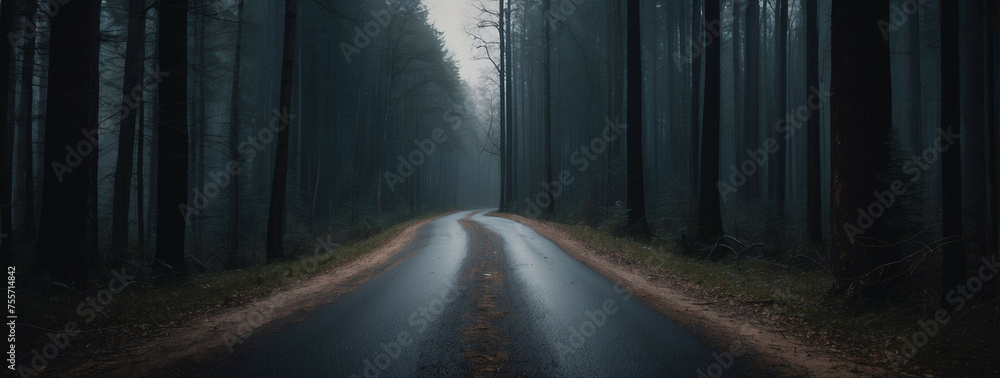 Spooky Road Amidst Dark Forest Spooky Road Amidst Dark Forest