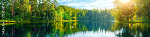 A beautiful lake with trees in the background