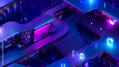 isometric futuristic modern library concept background