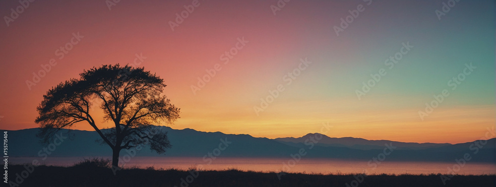 Lone Tree Silhouetted Against Colorful Sunset Lone Tree Silhouetted Against Colorful Sunset