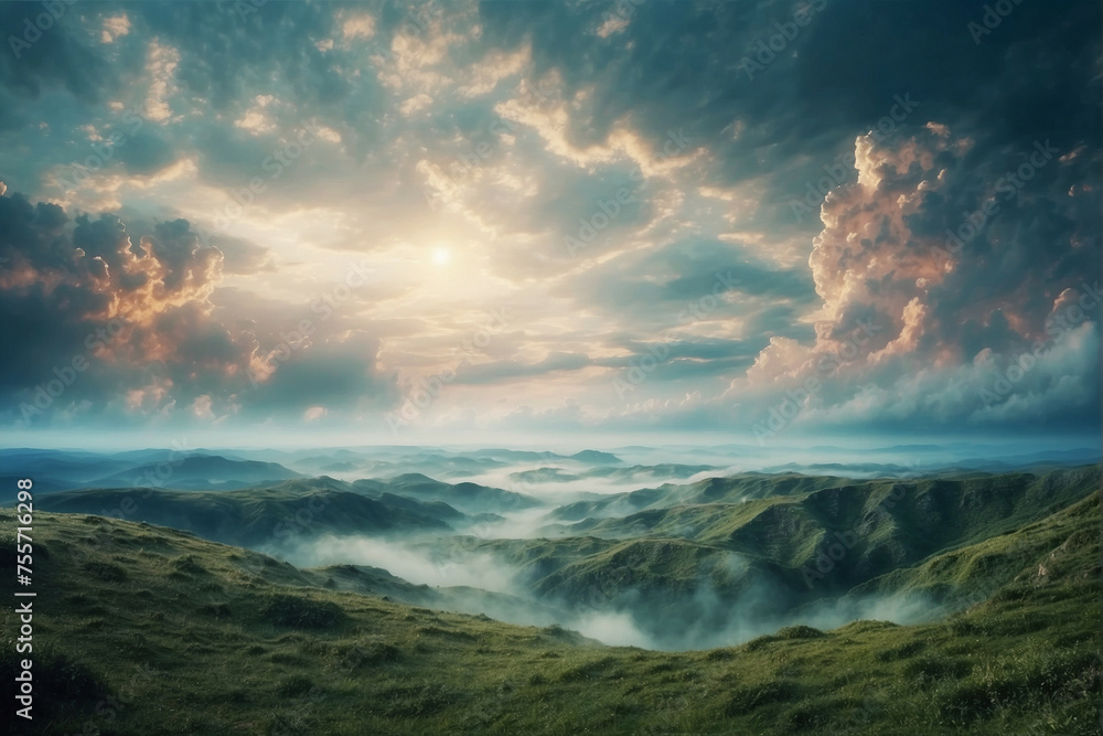 A View of a Valley With Clouds in the Sky A View of a Valley With Clouds in the Sky