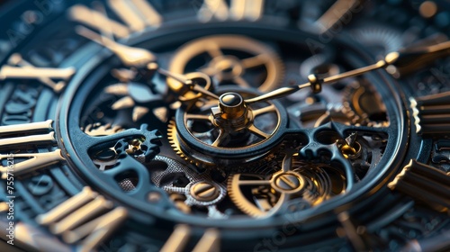 Detailed close up of a clock with visible gears
