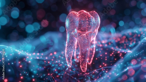 Digital image of toothache hologram on abstract medical background