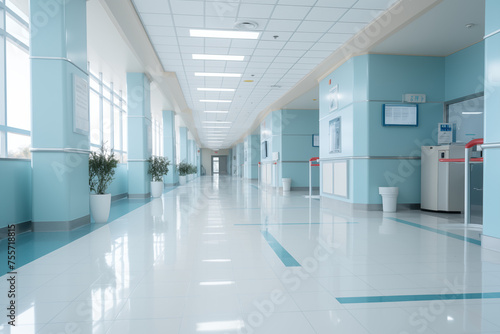  Empty hospital interior with no people. Generative AI